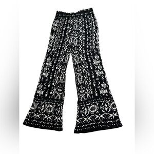 Soft Surroundings Black & White Boho Print Wide Leg Pants | Size Small